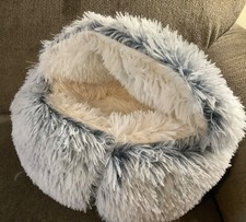 Shaggy Very Small Covered Floppy Dog Bed Gray  White
