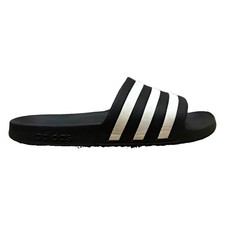 adidas Men's Slide Sandals Black/White 3-Stripes Logo Synthetic Slip-On 10