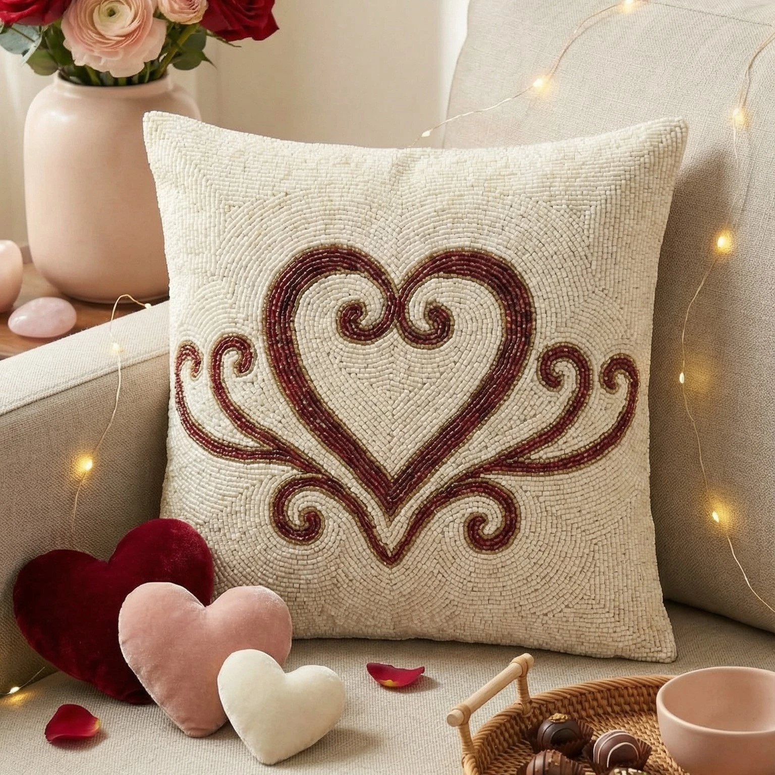 Handmade Beaded Heart Throw Pillow Cover, Romantic Decorative Cushion Case,
Opens in a new window or