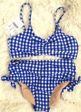 J. Crew Crewcuts Girl Swimsuit Bathing suit Bikini 2 Pc Sz 6-7 Seersucker Blue