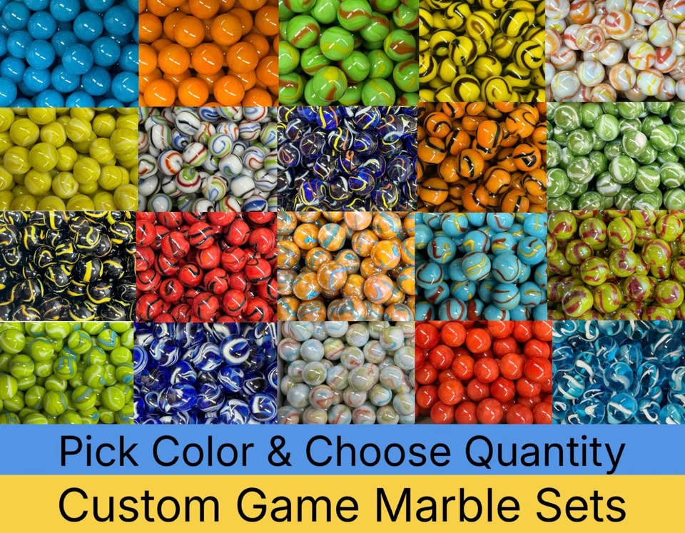 CUSTOM SET Glass Game Marbles 16mm (Choose Color & Quantity) 5,10,25,30,60 - Image 1 of 1