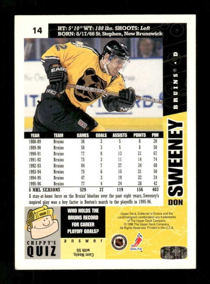 1996-97 UD Collectors Choice 14 Don Sweeney signed auto JKAU1 BXCP25 - Image 2 of 2