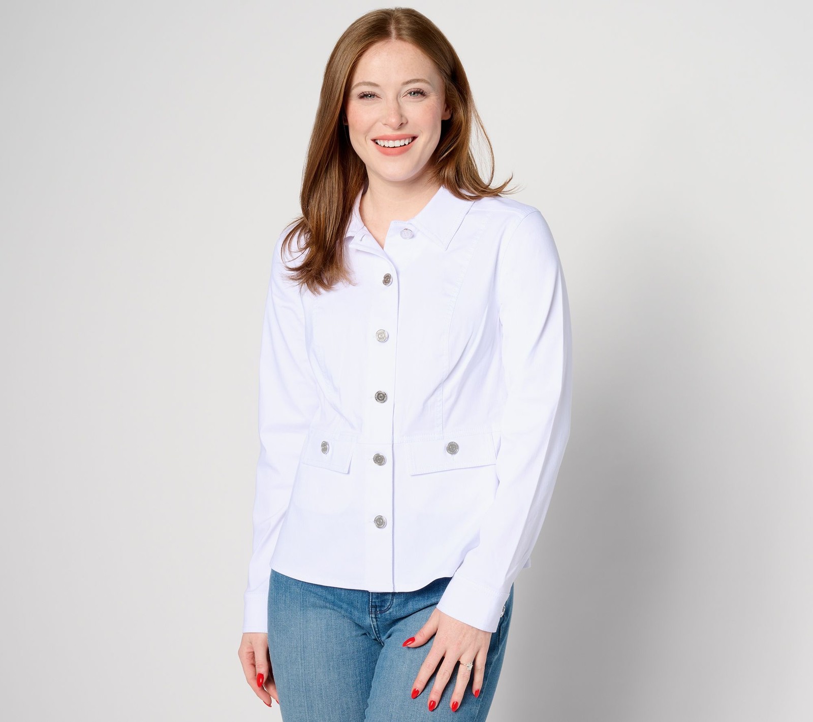 Susan Graver Women's Jacket Sz XL Uptown Stretch Button Front White A630842