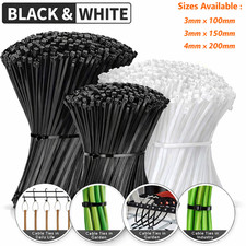 Nylon Cable Ties Black White Zip Wire Ties Self Locking  Wrap 100-200mm 1000PCS