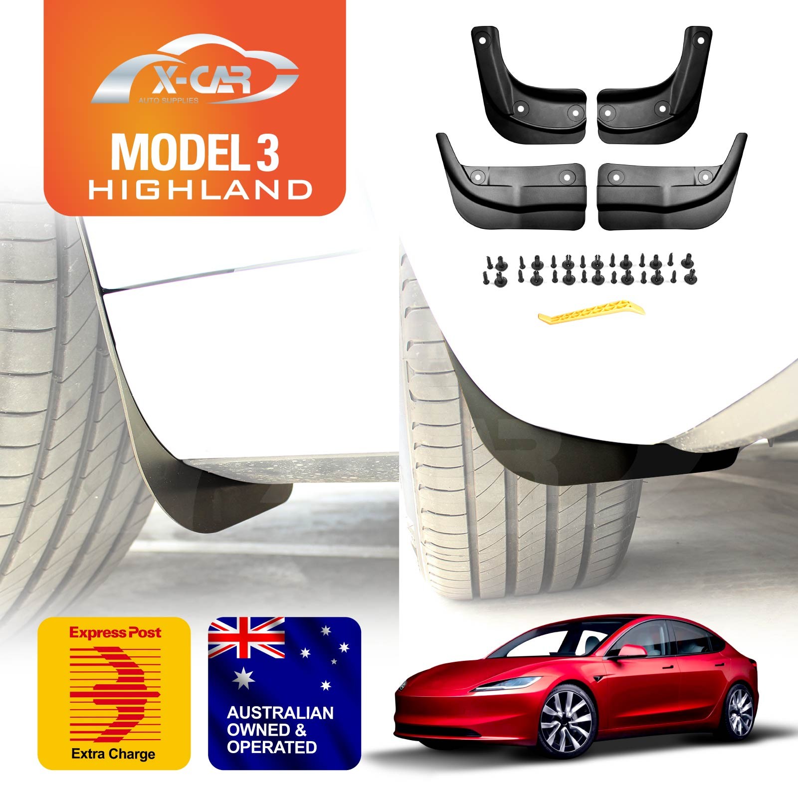 Tesla Model 3 Highland 2023-Onwards Mud Flaps Splash Guards Mudguards Fenders