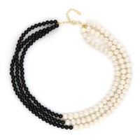Cavill Halskette Damen Sterlingsilber Vergoldet Schwarz Onyx Perlen