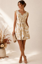 Adrianna Papell Botanical Shift Dress Beige Tan Sz 10 Floral w/ Belt NEW Mini