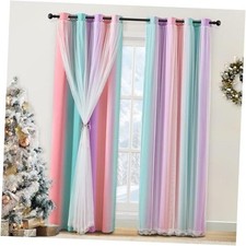 100 Blackout Curtains for Girls 34"W x 63"L Pack of 2 Pink-green-purple