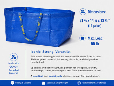 IKEA 10 X LARGE BLUE BAGS Shopping Bag Laundry Storage Travel Tote FRAKTA