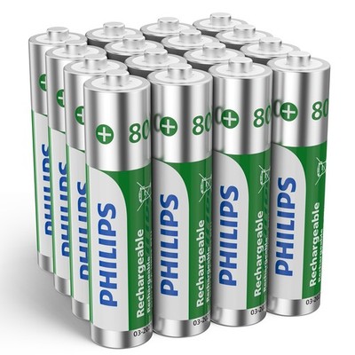 16 Pack Original 100% Philips 1.2V 800mAh NI-MH Rechargeable HR03 AAA Batteries