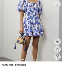 Farm Rio Flowerful  Mini Dress Blue White Size XS