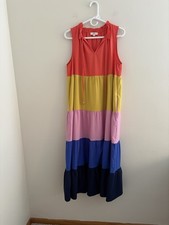Entro Women Multicolored Block Orange Pink Blue Yellow Maxi Dress Medium E6