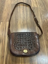 Brahmin Handbag Crocodile Embossed Leather Brown Shoulder Purse Crosbody Vintage