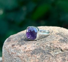 Handmade Cushion Cut Amethyst Ring: 925 Sterling Silver Statement Ring All Size