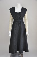 Antique VTG 1900s Black Silk Taffeta Dress  Lace Sleeves Goth Cosplay XS