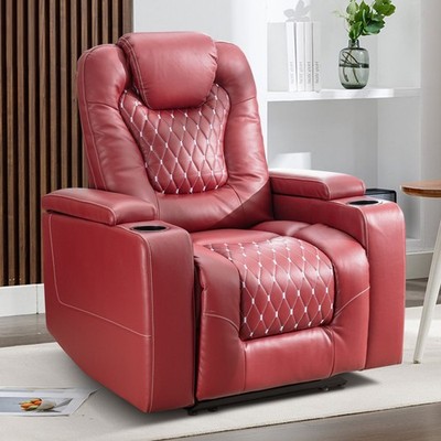 EBELLO Power Recliner Chair with USB Ports and Cup Holder Red Home Theater Seat