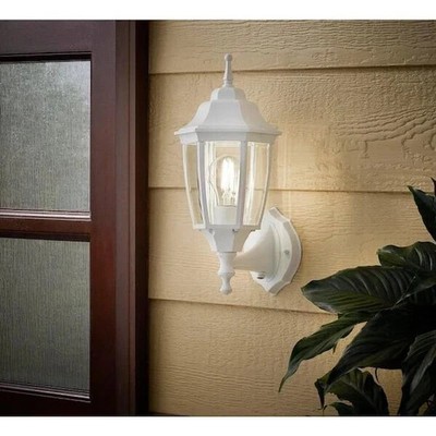 HAMPTON BAY 14.37 in. White Dusk to Dawn Decorative Outdoor Wall Lantern Sconce