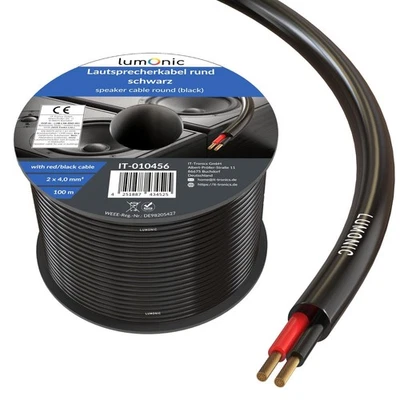 LUMONIC Cable de altavoz de 100 m redondo 2 x 4 mm² profesional PA HiFi cable de caja audio cable redondo