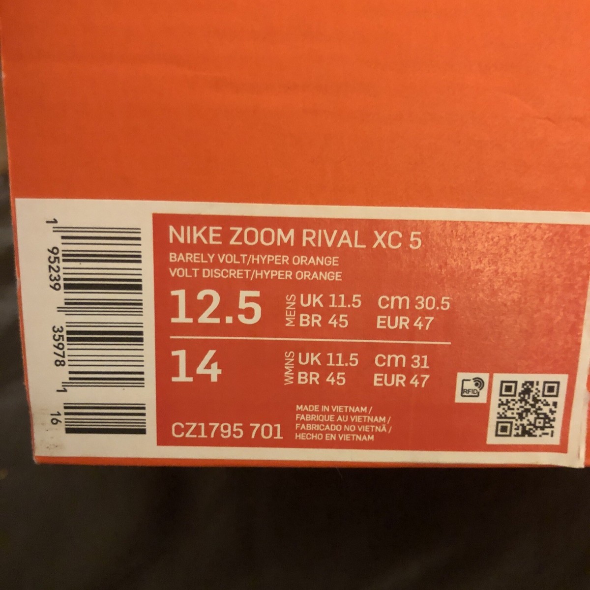 Nike Zoom Rival XC 5 CZ1795 701 Men Size 12.5 Barely Volt/Hyper