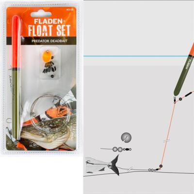 Fladen Float Set Deadbait bleifrei Rig 60cm Stopper Gummiperlen 2xDrillinge