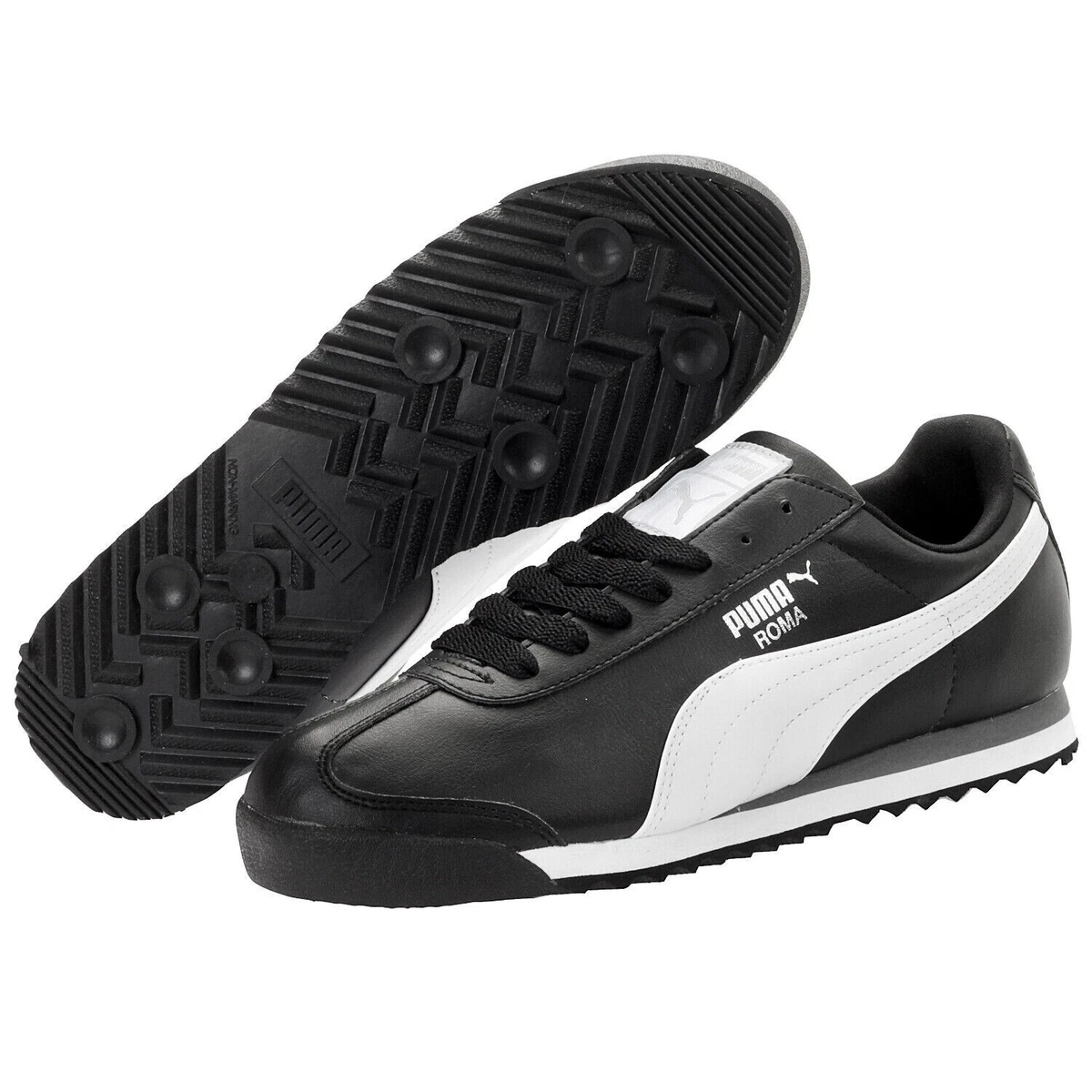 MENS PUMA ROMA BASIC 353572 11 Black White Puma Silver Leather