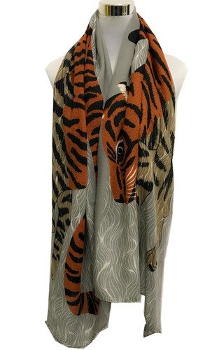Women Winter Cotton Scarf With Big Tiger Animal Print Pattern Heavy Scarf - Picture 2 of 12