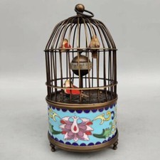Cloisonne Brass Mechanical Clock Three Bird Moving Alarm Clock Function Fl 023 image