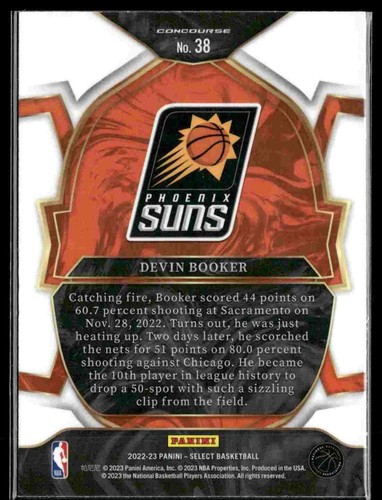 Devin Booker 2022-23 Panini Select #38 azul (base minorista) Phoenix Suns - Imagen 2 de 2