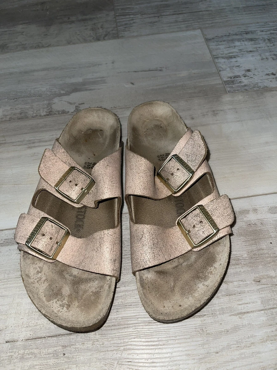 Birkenstock arizona washed metallic hotsell rose gold