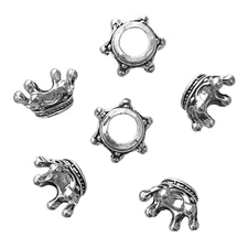 50 Antiqued Silver Crown 14x8mm European Bead Caps Spacer Large 5.5mm Hole Beads