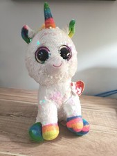 547 Ty Beanie PIXY White Unicorn Plush 11” Stuffed Animal White Rainbow Sequins