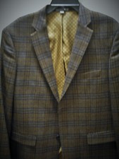Johnston & Murphy brown blue wool Plaid mens Sport Jacket Coat LARGE