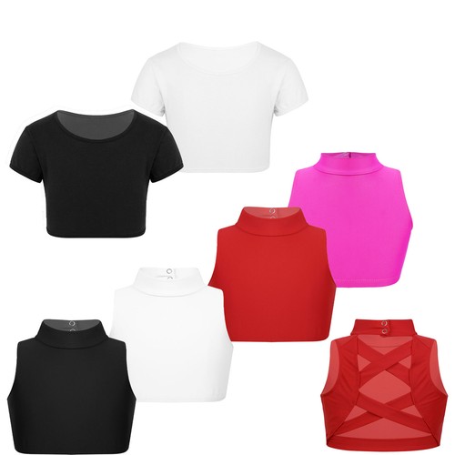 Girls Sleeveless Dance Mock Neck Crop Tops Sports Bra Strappy Back Tank Top - Picture 1 of 51