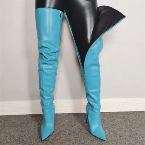 Women Stiletto Heels Shoes Pointed Toe Party Over The Knee Thigh High Boots - Bild 7 von 31