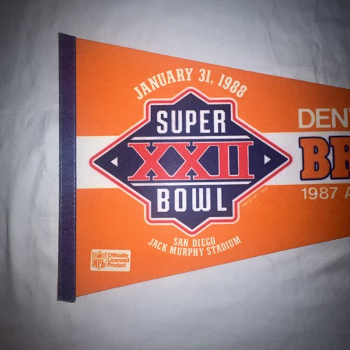 De colección 1988 Super Bowl XXll Denver Broncos banderín 30x12 - Imagen 2 de 5