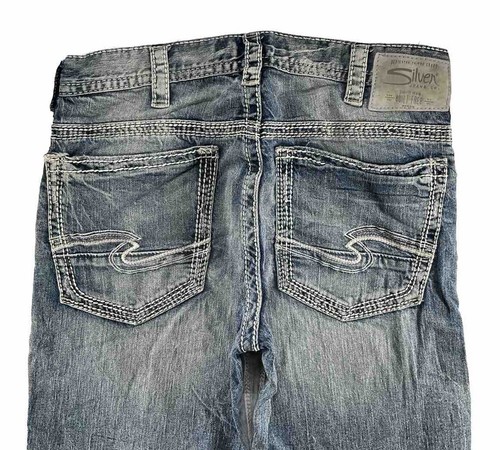 Silver Jeans Gordie Straight Leg Loose Mid Rise Fit Thick Stitch 34 X 31 DEFECT - Imagen 6 de 8