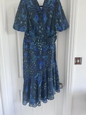 BNWT Hope & Ivy Size 16 Blue Green Short Sleeve Belted Midi Party Occasion Dress