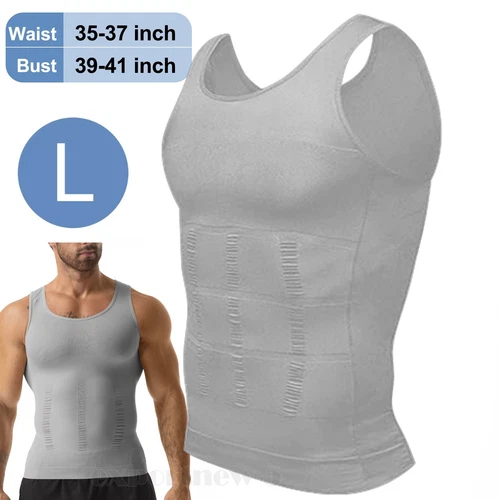 Mens Body Shaper Belly Chest Compression Slimming Shirt Tank Top Abs Girdle Vest - Picture 34 of 56