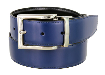  Reversible Belt Men's Belt Genuine Leather Silver Rotated Buckle 1-3/8'' wide