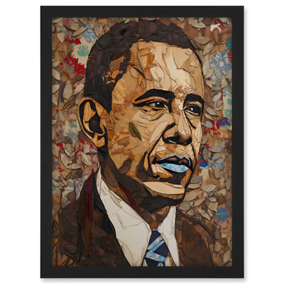 Barack Obama Moderne Collage Kunst Portrait Gerahmt Wandbild Bild Druck A3