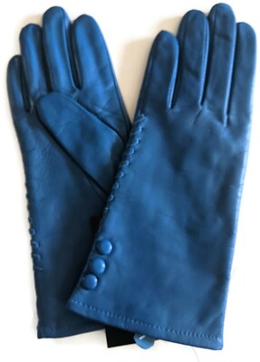 Ladies 3 Button, Whiplash Stitching, Sheepskin Leather Gloves, Cobalt.Medium