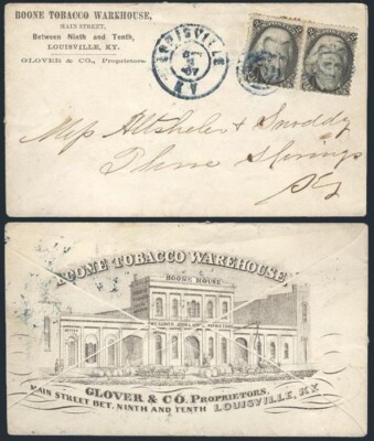 glover tobacco #73 Pair Louisville KY Boone Tobacco Warehouse 1867 to SC