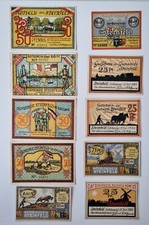 10 old banknotes/emergency money: municipality of Steinfeld - 25 Pf. to 1 Mark from 1921