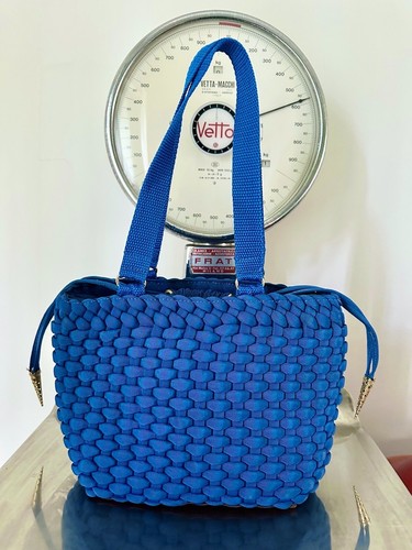 United Colors of Benetton small tote bag 1980 Vintage Blue interwoven Interlaced - Picture 12 of 24