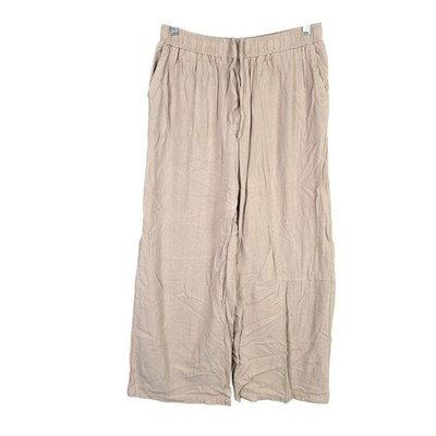 Womens Lillusory Beige Wide Leg Elastic Waist Lightweight Pants Pockets Size L