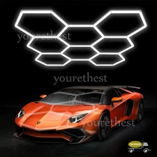8 Grids Hexagon LED Lights Garage System Honeycomb Garage Light Hex Barbe White