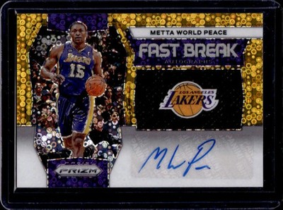 2023-24 Panini Prizm Metta World Peace Fast Break Auto Gold /10 Lakers #FB-MWP