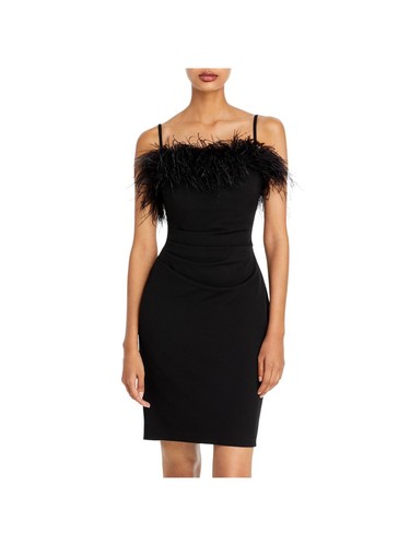 AQUA Womens Black Spaghetti Strap Above The Knee Body Con Cocktail Dress 4