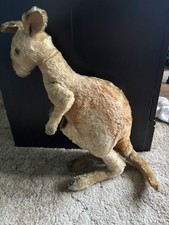 Vintage Mohair Kangaroo Plush Stuffed Animal Glass Eyes Pouch 18 Inch Mid Cent