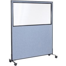 60-1/4"W x 99"H Mobile Office Partition Panel with Partial Window Blue